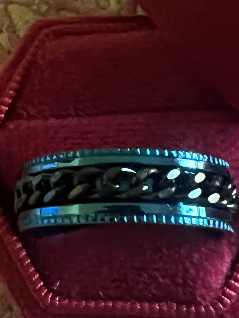 Men's Black Chain Accent Stainless Steel Ring - Sleek Black Finish Size 12